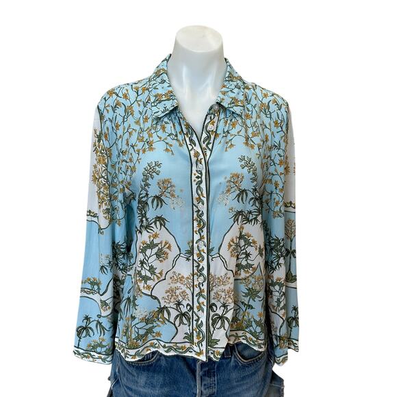 Derek Lam Blue Floral Button Up Shirt Size 10 Challis Vacation Designer $300 - Picture 10 of 13